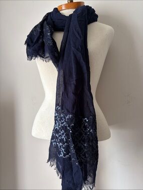 Navy Sequin Trim Women's Scarf